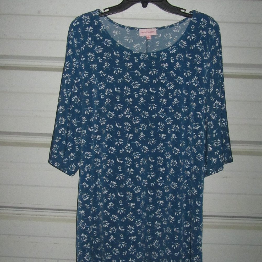 2X Plus Size Molly & Isadora Blue Spring/Summer Floral Top Knit Womens shirt